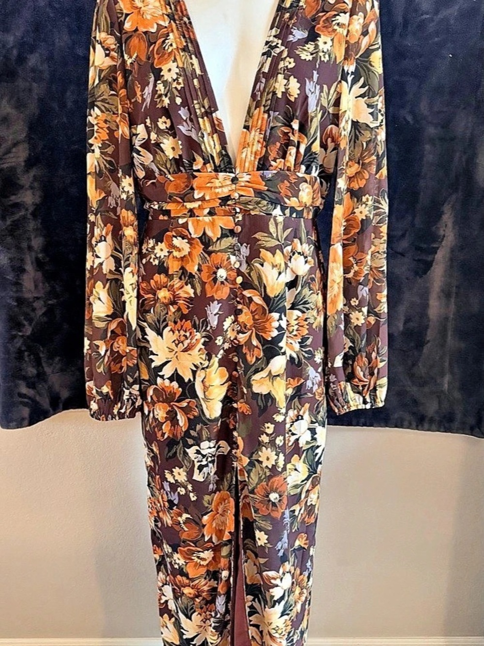 Floral Long Sleeve Maxi Dress in Purple & Orange Like New